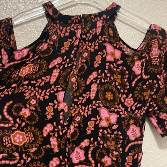 A.L.C. Emile Silk Floral Silk Cold-Shoulder Dress, Black/Henna/Pink Size 2 - Picture 8 of 12